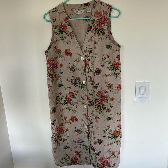 Orvis 100% Linen Floral Summer Dress Sz 10 - Picture 1 of 5